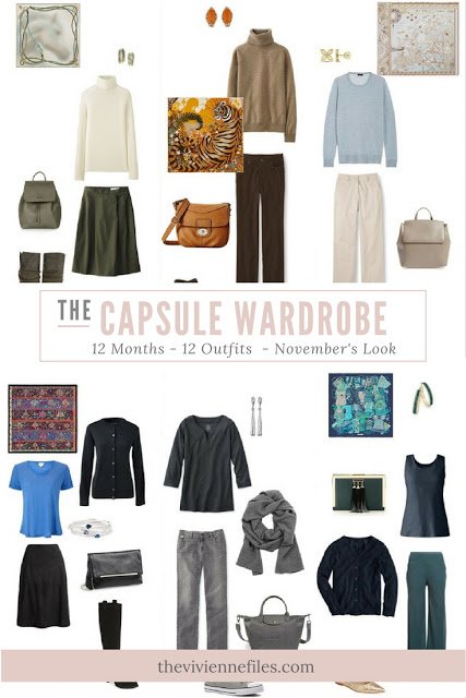 November's Capsule Wardrobe outfits in 6 color palettes 