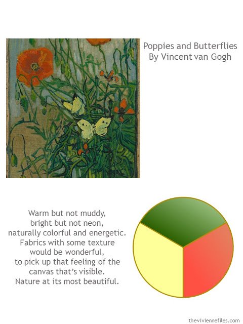 Poppies and Butterflies by Vincent Van Gogh with style guidelines and color palette