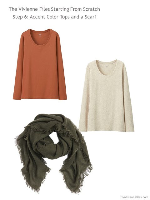 tee shirts and a scarf to add to a casual capsule wardrobe