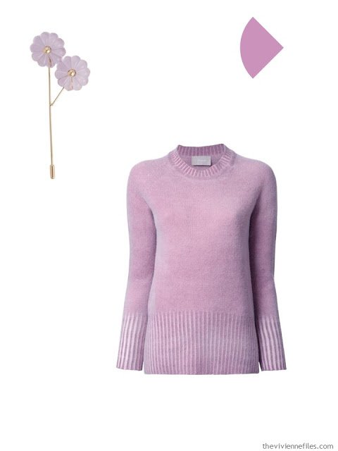 lilac brooch and sweater