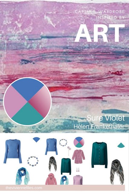 French 5-Piece wardrobe in blue, lilac, rose and teal inspired by art - Sure Violet by Helen Frankethaler