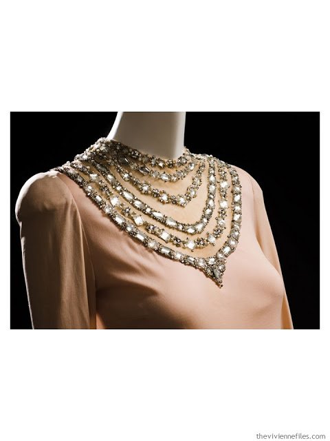 detail of Mainboucher evening dress with jeweled neckline