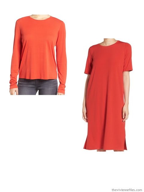 A shirt and dress in red for a capsule wardrobe