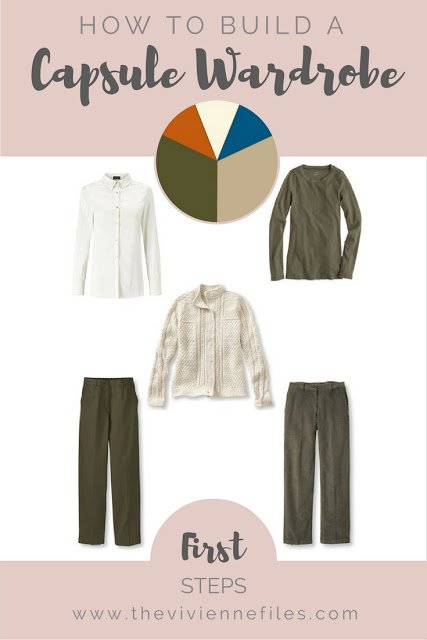 How to start a capsule wardrobe from scratch in a khaki, beige, teal, and rust, color palette - First Steps