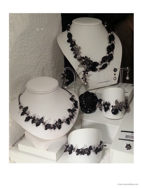 black and white jewelry in the shop windows of Paris