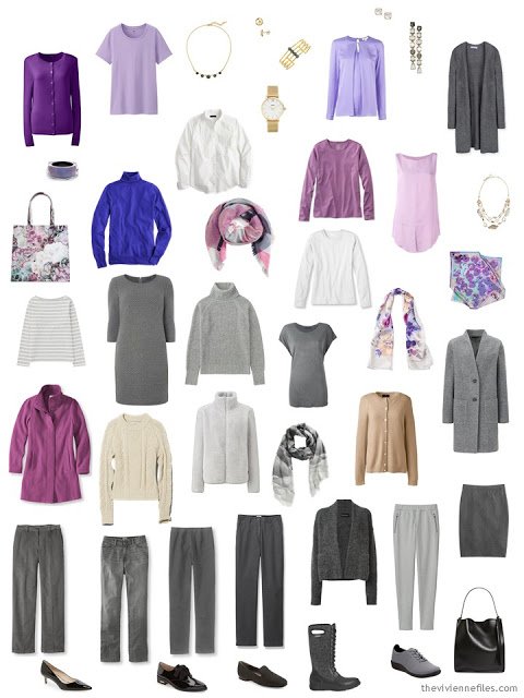 A capsule wardrobe in shades of grey and purple