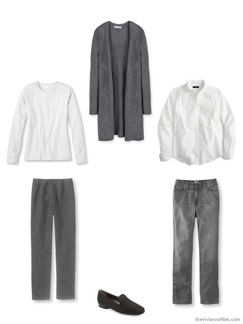 A core wardrobe in grey and white