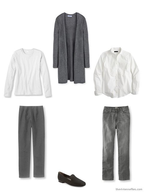 A core capsule wardrobe in grey and white