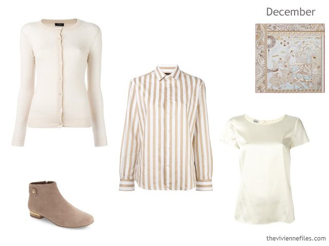 additions to a capsule wardrobe in beige, ivory and soft blue