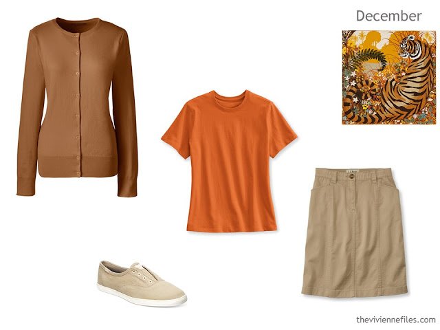 additions to a capsule wardrobe in brown, beige and orange