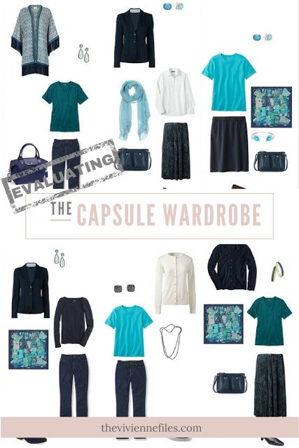 How to Evaluate a capsule wardrobe in a navy, teal, and white color palette