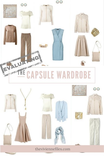 How to Evaluate a capsule wardrobe in a beige, ivory, and soft blue color palette