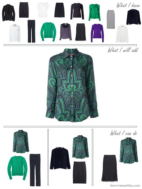 How to add a jewel colored paisley silk blouse to a business capsule wardrobe