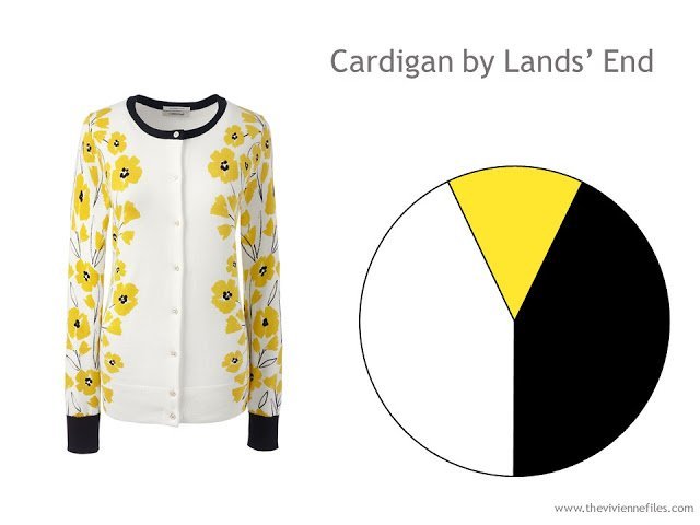 yellow print Dandelion cardigan from Lands' End with a color palette