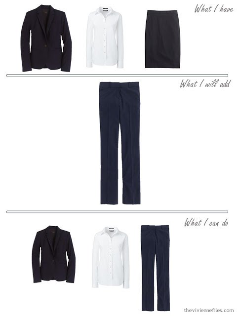 How to add navy trousers to a business capsule wardrobe