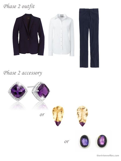How to add amethyst earrings to a business capsule wardrobe