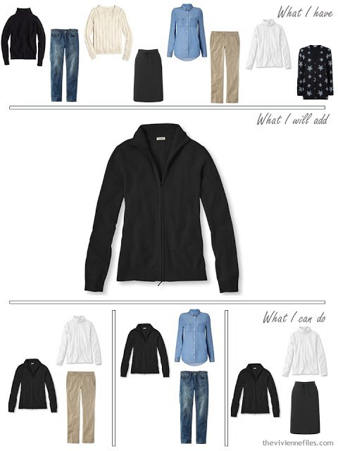 How to Expand a Travel Capsule Wardrobe in a blue, white, black, and beige color palette