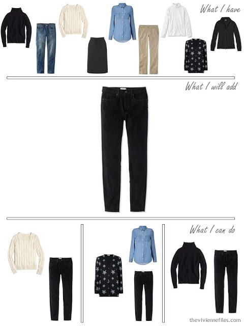 How to Expand a Travel Capsule Wardrobe in a blue, white, black, and beige color palette