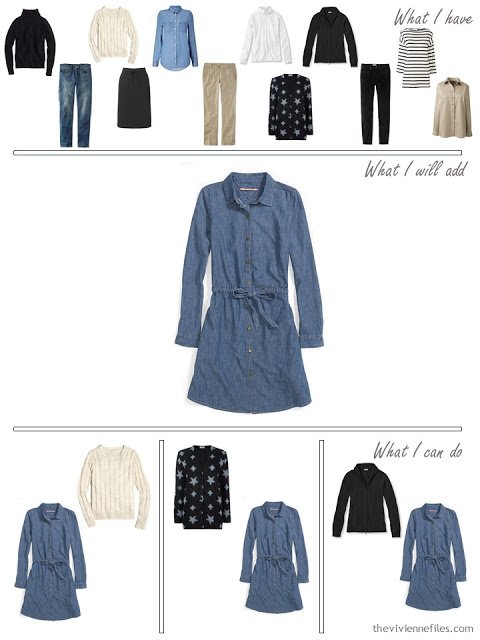 How to Expand a Travel Capsule Wardrobe in a blue, white, black, and beige color palette