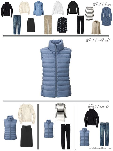 How to Expand a Travel Capsule Wardrobe in a blue, white, black, and beige color palette
