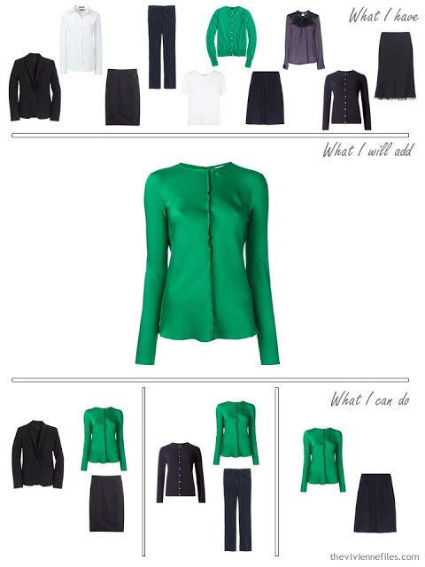 How to add an emerald silk blouse to a business capsule wardrobe
