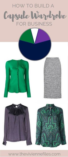 How to Build a Work Capsule Wardrobe in a Navy, with Emerald and Amethyst color palette