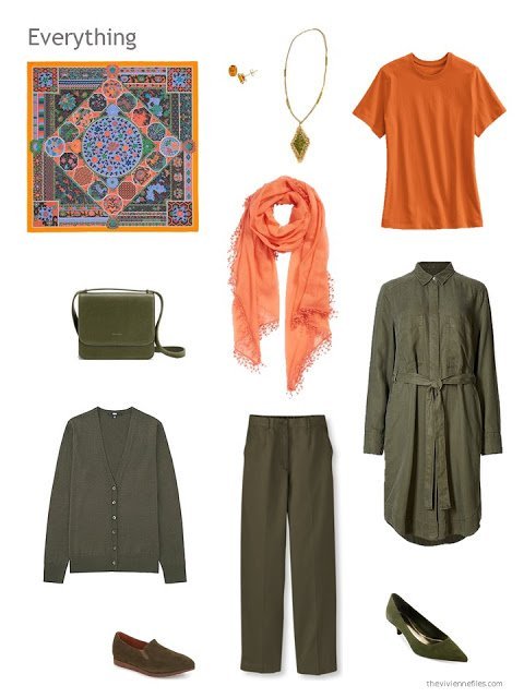 4 piece wardrobe in olive and orange