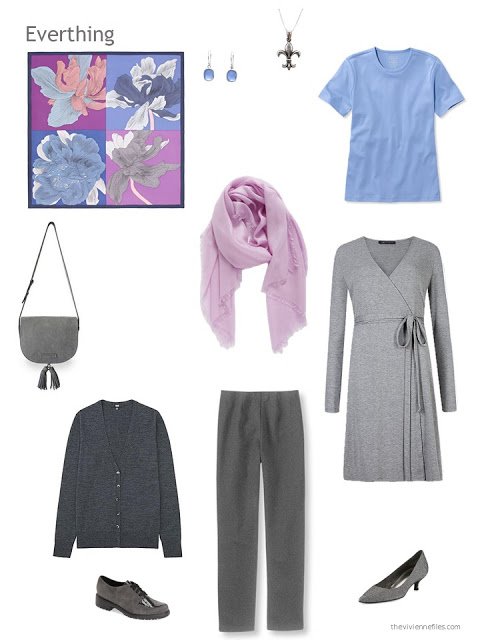 4 piece wardrobe in grey, orchid and blue