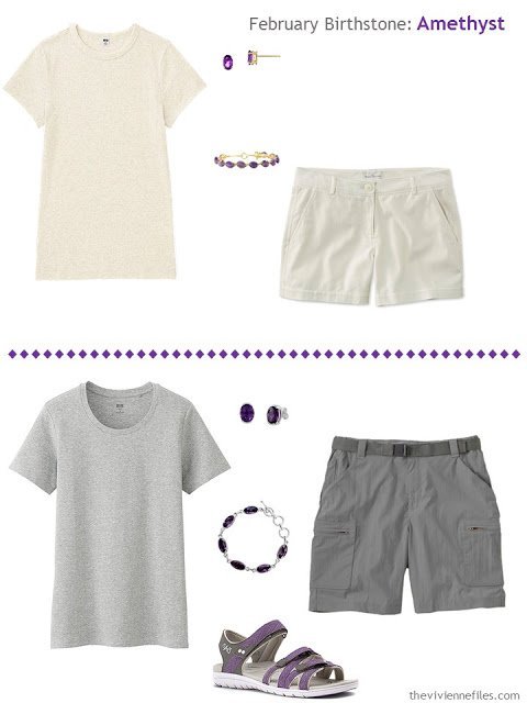 how to wear amethysts with ivory or grey