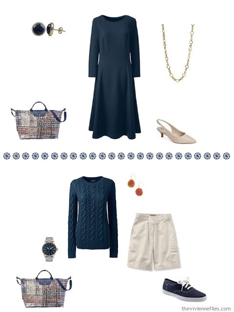 navy dress outfit, navy sweater with khaki shorts outfit