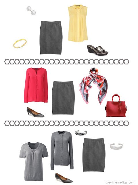 three ways to wear a charcoal grey pencil skirt