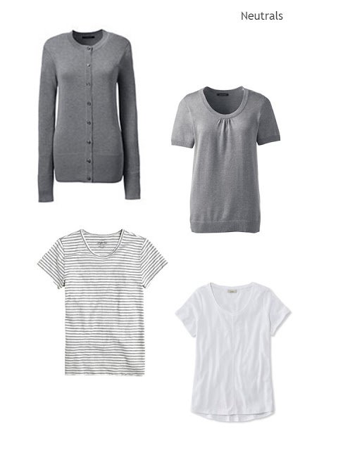 four sweaters and tee shirts in grey and white