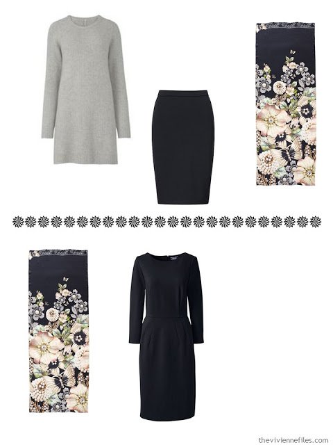 a tunic sweater and skirt, and a dress, to wear with Garden Gems scarf from Ted Baker London