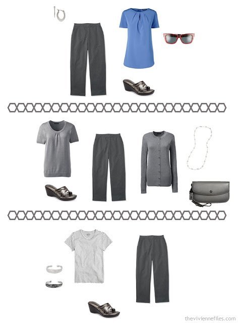 three ways to wear charcoal capris or cropped pants