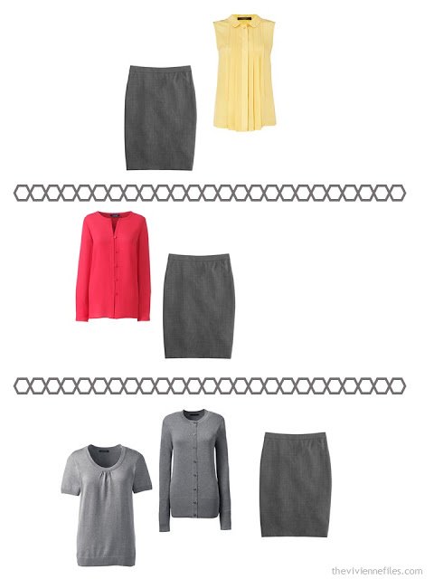 three ways to wear a charcoal grey pencil skirt