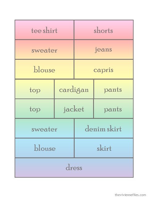 17 piece "spectrum of outfits" wardrobe template