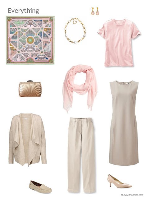 4 piece wardrobe in beige and pink