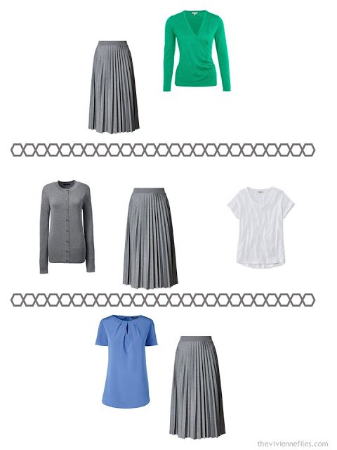 three ways to wear a charcoal grey pleated skirt