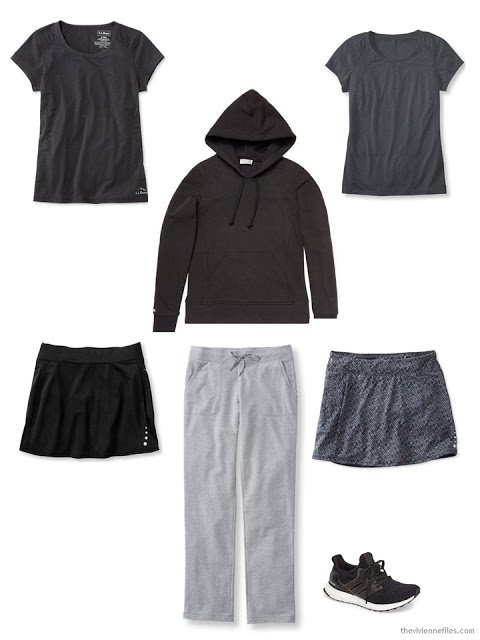 A capsule workout wardrobe in grey and black