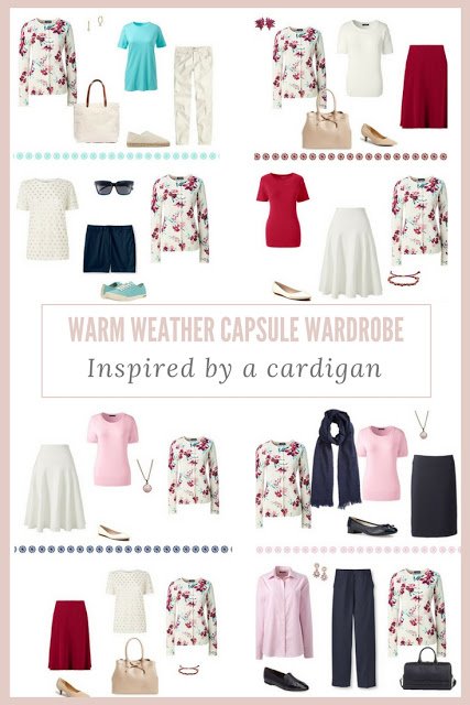 How to build a Warm-Weather Capsule Wardrobe based on a Burgundy Floral Cardigan