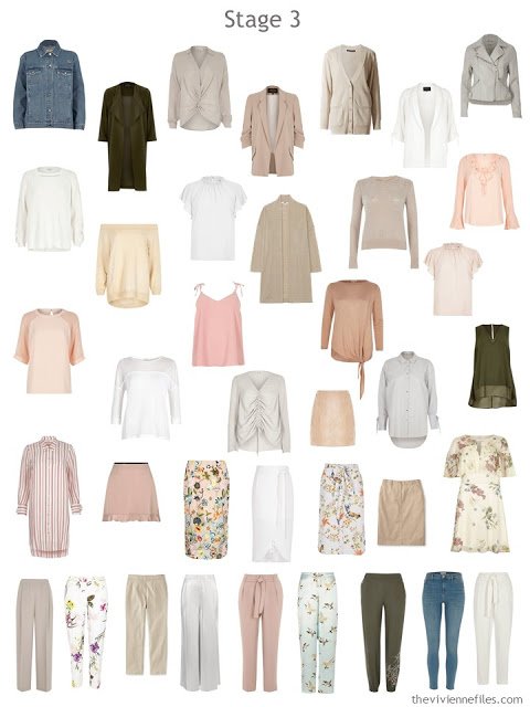 A wardrobe after the addition of a Core of Four in beige or camel