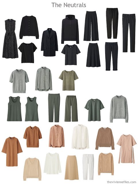 a wardrobe sorted into neutral components