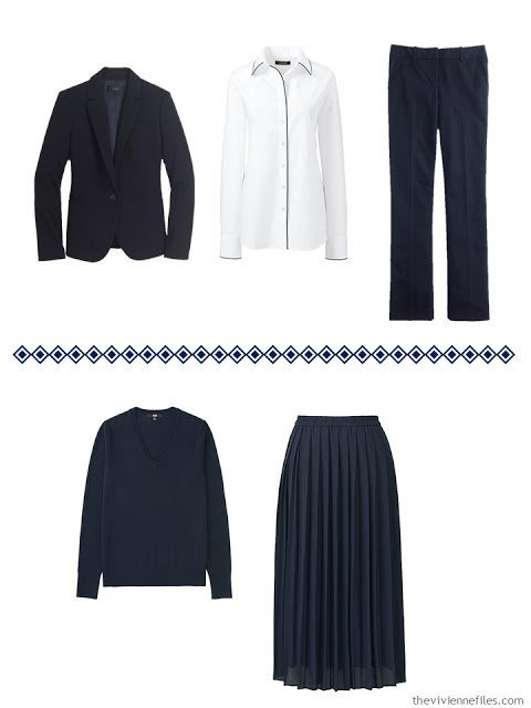 Two navy business outfits