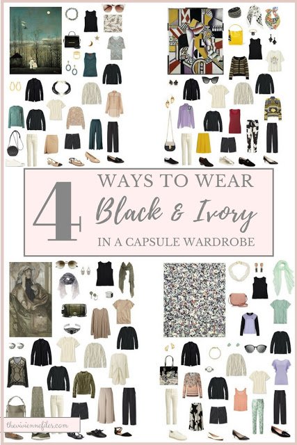 Four Different Ways to Wear Black and Ivory Neutral Building Blocks in a capsule wardrobe