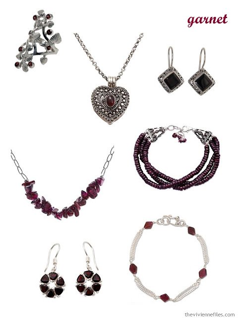 a family of seven pieces of garnet jewelry