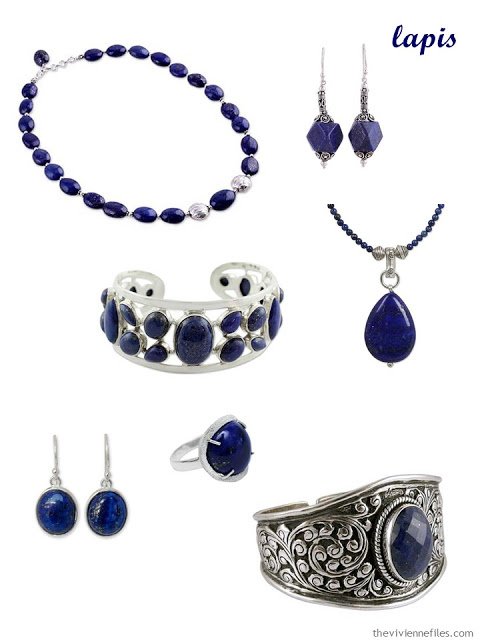 a family of seven pieces of lapis jewelry