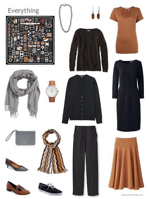 six-piece brown and black capsule wardrobe