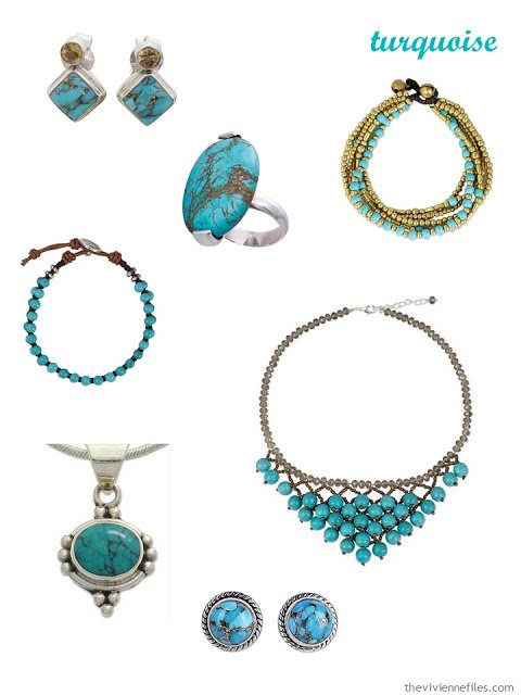 a family of seven pieces of turquoise jewelry