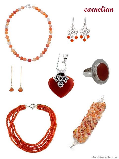 a family of seven pieces of carnelian jewelry