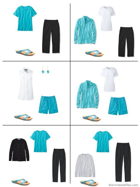how to wear turquoise, or teal, or azure, with black and white